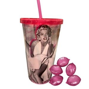 Marilyn Monroe Pink Cup Drink Tumbler & Pink Lips Ice Cubes